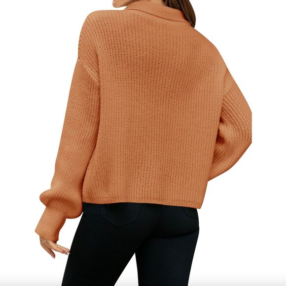 New HUBERY Women V Neck Ribbed Knitted Long Sleeve Solid Pullover Sweater, S - Picture 3 of 3